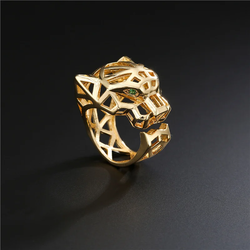 

New fashion punk style hollow woman leopard ring adjustable electroplating copper micro-inlaid hip-hop jewelry wholesale