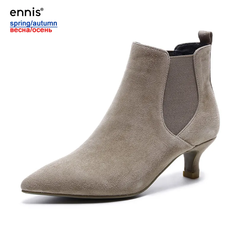 Khaki ENNIS/ г.; европейский дизайн; замшевая женская обувь; элегантные женские ботильоны с острым носком; ботинки из натуральной кожи на маленьком каблуке; A786 - Цвет: Khaki