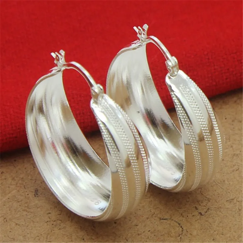 

925 Sterling Silver Earrings Fashion Striped Car Flower Earrings 3.5CM For Women'S Wedding Jewelry Gifts
