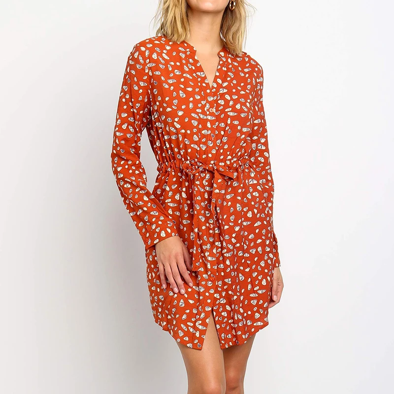 Женское шифоновое платье рубашка с геометрическим принтом|Женские платья| |