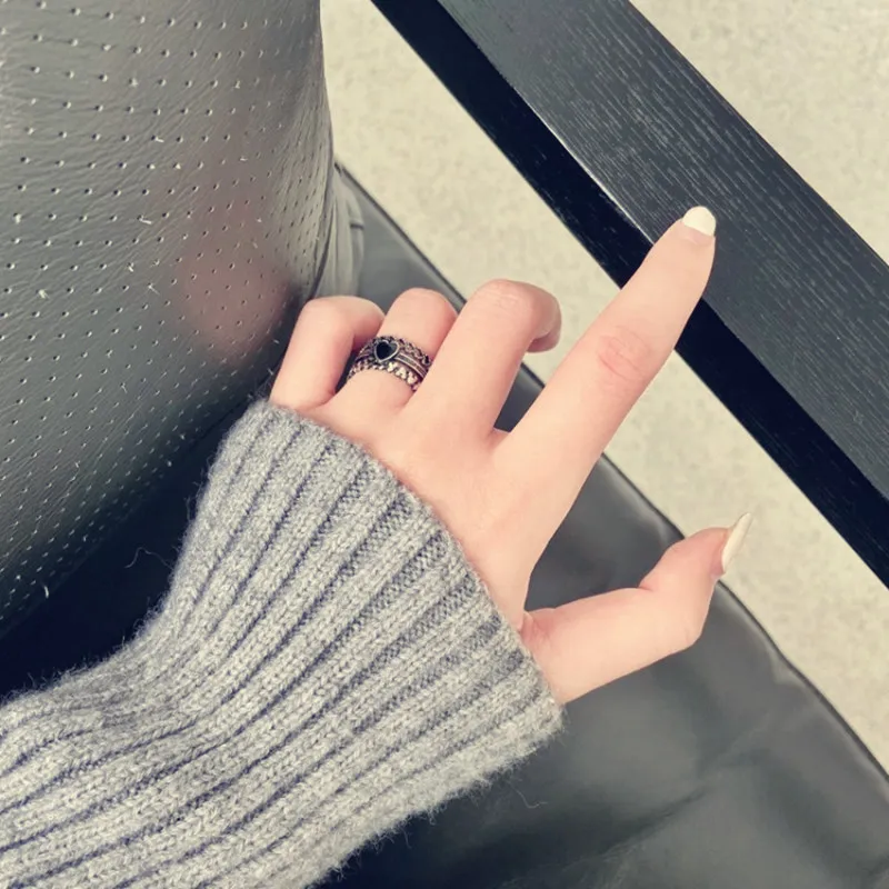Hip-Hop/rock Retro Do Old Wind Hollowed-out Ring Temperament Black Oil Love Personality Tide Ins Cool Index Finger | Украшения и