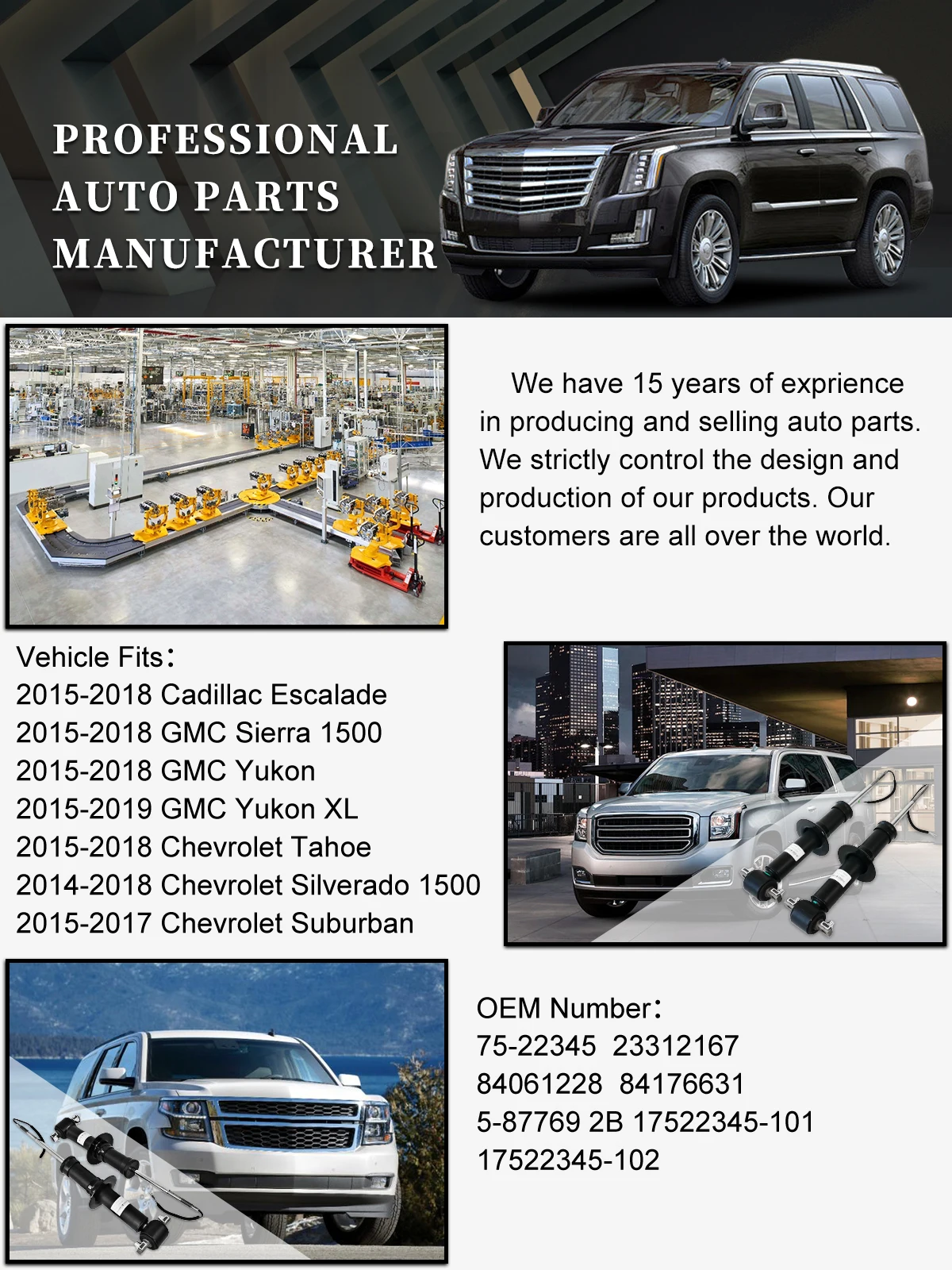 Спереди электронный стойки для GMC и Cadillac Escalade и Chevrolet Tahoe/Silverado с магнитным ездить Управление 23312167 84061228 84176631