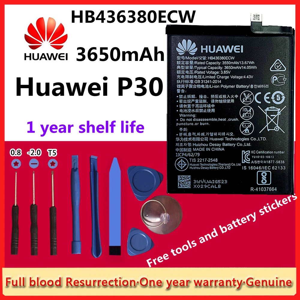 

3.85V 3650mAh 100% Original HB436380ECW for Huawei P30 ELE-L09 ELE-L29 ELE-AL00 ELE-TL00 Battery Inventory + Tracking + Tools