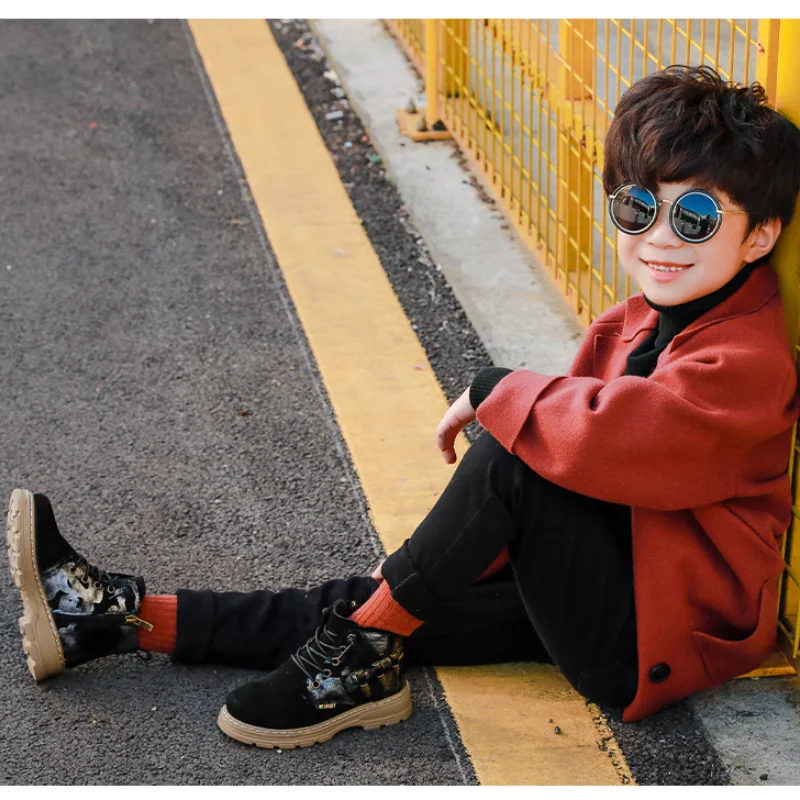 Boys Cotton-Padded Shoes Winter Plus Velvet Thickening Children Boots Warm 2021 Martens Boots for Boys Winter Kids Shoes enlarge