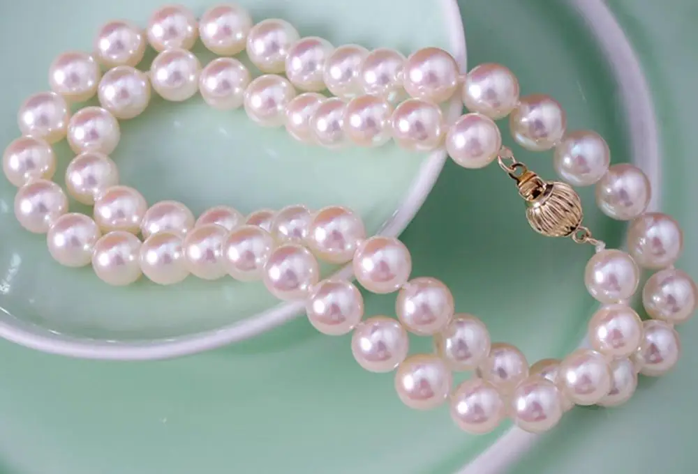 ?? Elegan8.5-9 ミリメートルアコヤ白ラウンド真珠のネックレス 18inch14k