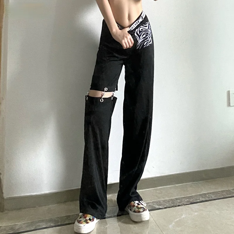 

Fashion Casual High Street Cool Black Wide Leg Pants Women Summer and Autumn New High Waist 2021 Womens Pants Loose Wild