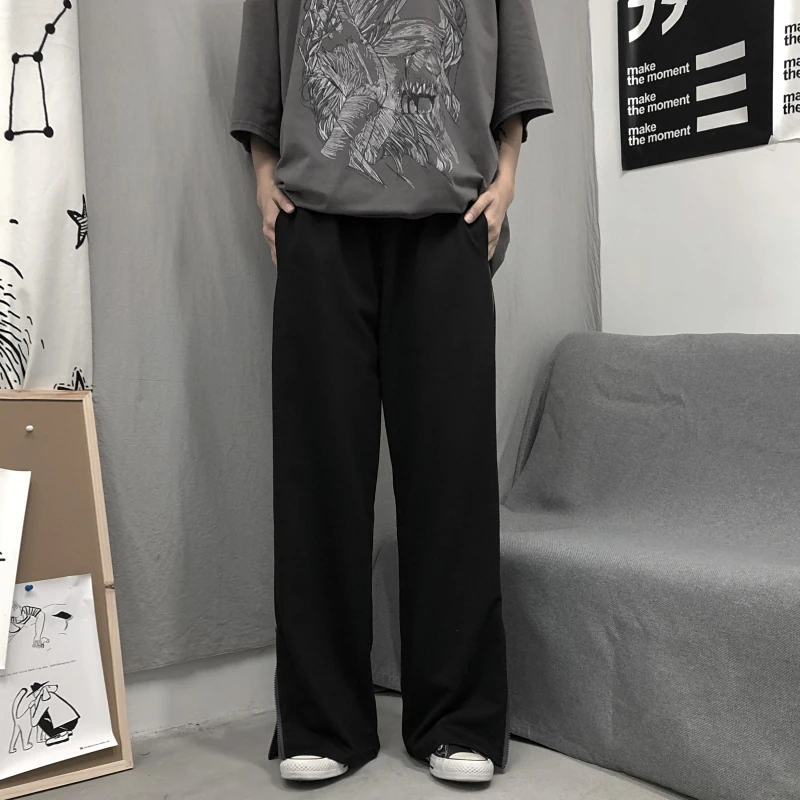 

Zipper Side Split Pants Ulzzang Korean Style Pants for Men Women Sweat Trousers Harajuku Streetwear Loose Wide Leg Sweatpants
