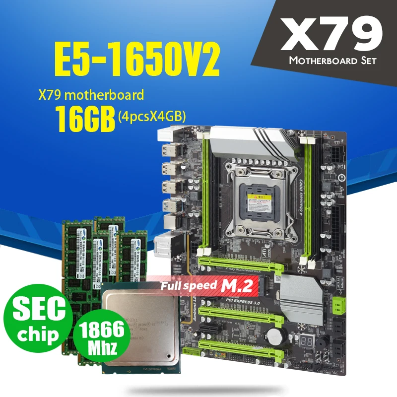 Материнская плата X79 Turbo LGA2011 ATX combos E5 1650 V2 4 шт. x ГБ = 16 Гб 1866 МГц PC3 14900R PCI-E NVME M.2 USB2.0 SATA3