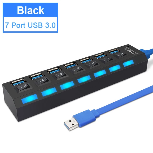 7 Port USB 3.0 Black USB 3,0 концентратор 2,0 концентратор Мульти USB разветвитель 4/7 порт расширитель несколько USB 3,0 Hab с адаптером питания USB3.0 концентратор с переключателем для ПК - Цвет: 7 Port USB 3.0 Black
