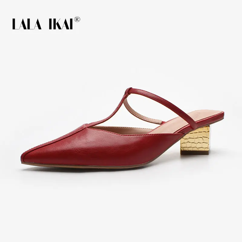 LALA IKAI Women Summer Slippers Casual Female Med Heels Muller slippers Pu Leather Sandals OL Office Pumps Shoes Woman WC10171-4 | Обувь