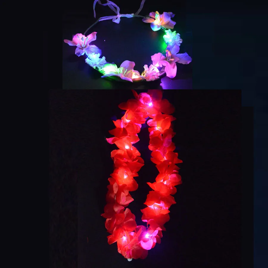 Светящийся Гавайский цветок Hula Luau головной убор гирлянда венок ожерелье повязка