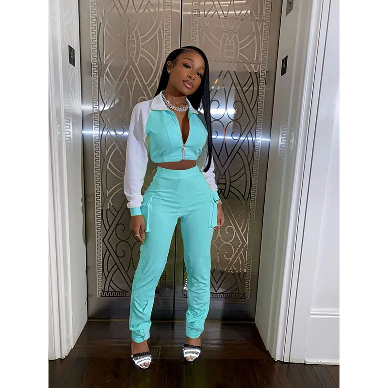 

Повседневный Женский комплект с курткой, пальто с отложным воротником + штаны, цветная Лоскутная Одежда с карманом, осенняя одежда для женщи...