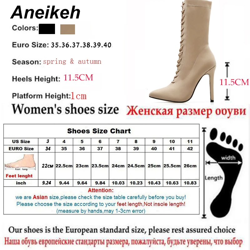 

Aneikeh Women's Boots NEW 2021 Spring/Autumn Fashion Retro Metal Decoratio Zipper Pointed Toe High Heels Motorcycle Ladies Shoes