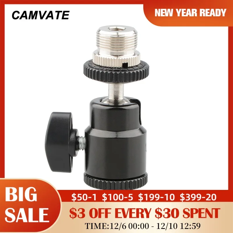 

CAMVATE 360° Swivel Ball Head Mount With 5/8"-27 Male Screw Connector + Cold Shoe Mount For Monitor,Video Light,Flash,Microphone