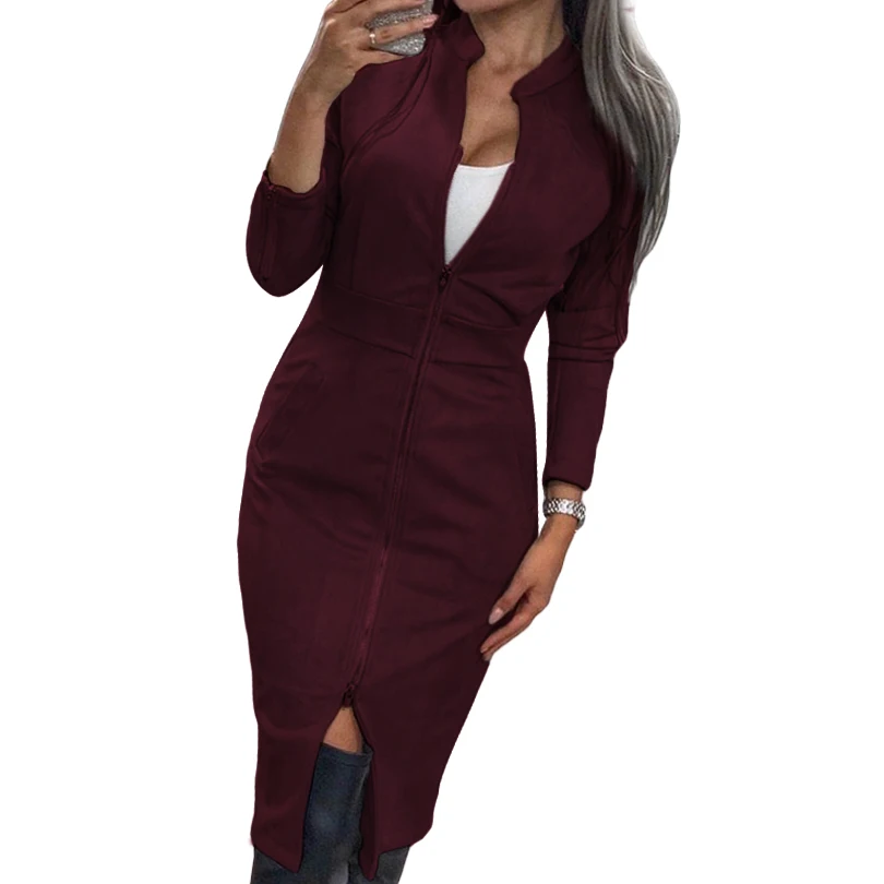 TAOVK High Street Suede Платье женское с длинным рукавом Bodycon платье с молнией винтажный воротник-стойка офисные женские платья