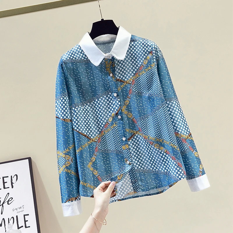 

Женская шифоновая рубашка с отложным воротником и длинными рукавами