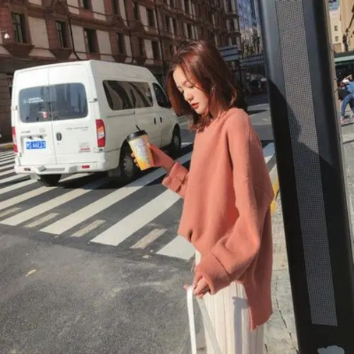 

Lazy wind pullover sweater women's autumn and winter new loose Korean version of ins wind students long knitwear thick