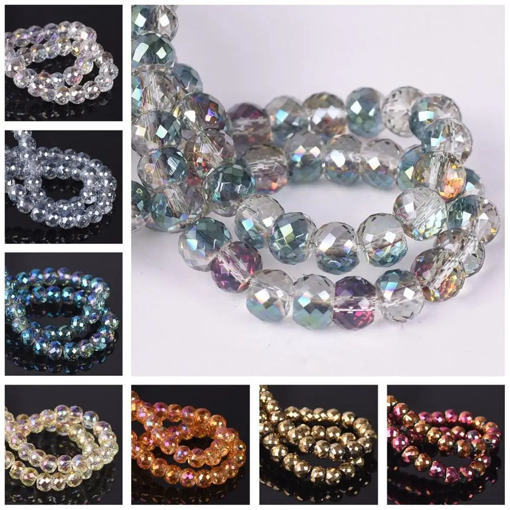 

6mm 8mm Round Drum Shape Rondelle Faceted Crystal Glass Loose Spacer Beads Lot For Jewelry Making DIY Crafts Findings