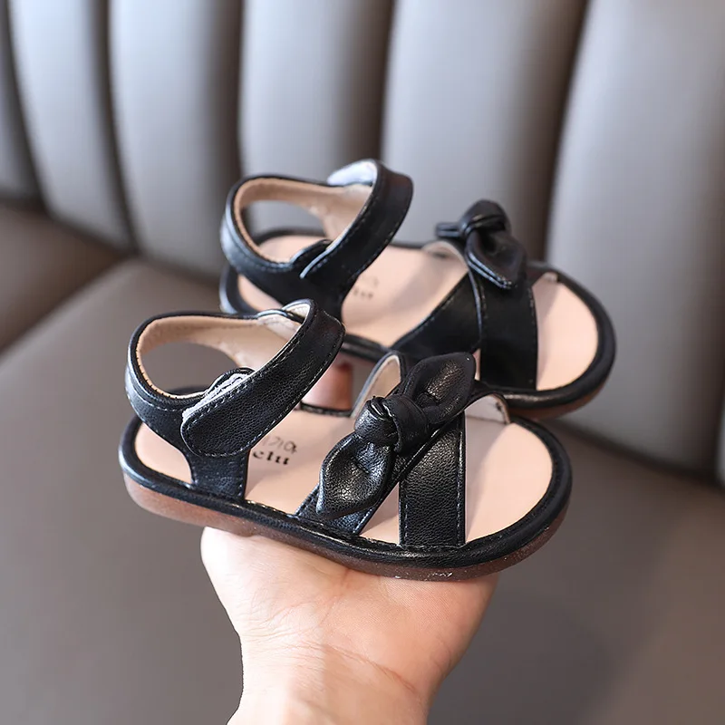Sandalias de Punta abierta para ni&ntilde;as, zapatos de princesa de fondo suave con lazo, versi&oacute;n coreana, moda 21-30, novedad de verano 2022-1
