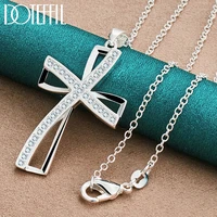 doteffil 925 sterling silver 16 30 inch chain cross aaa zircon pendant necklace for woman fashion wedding party charm jewelry