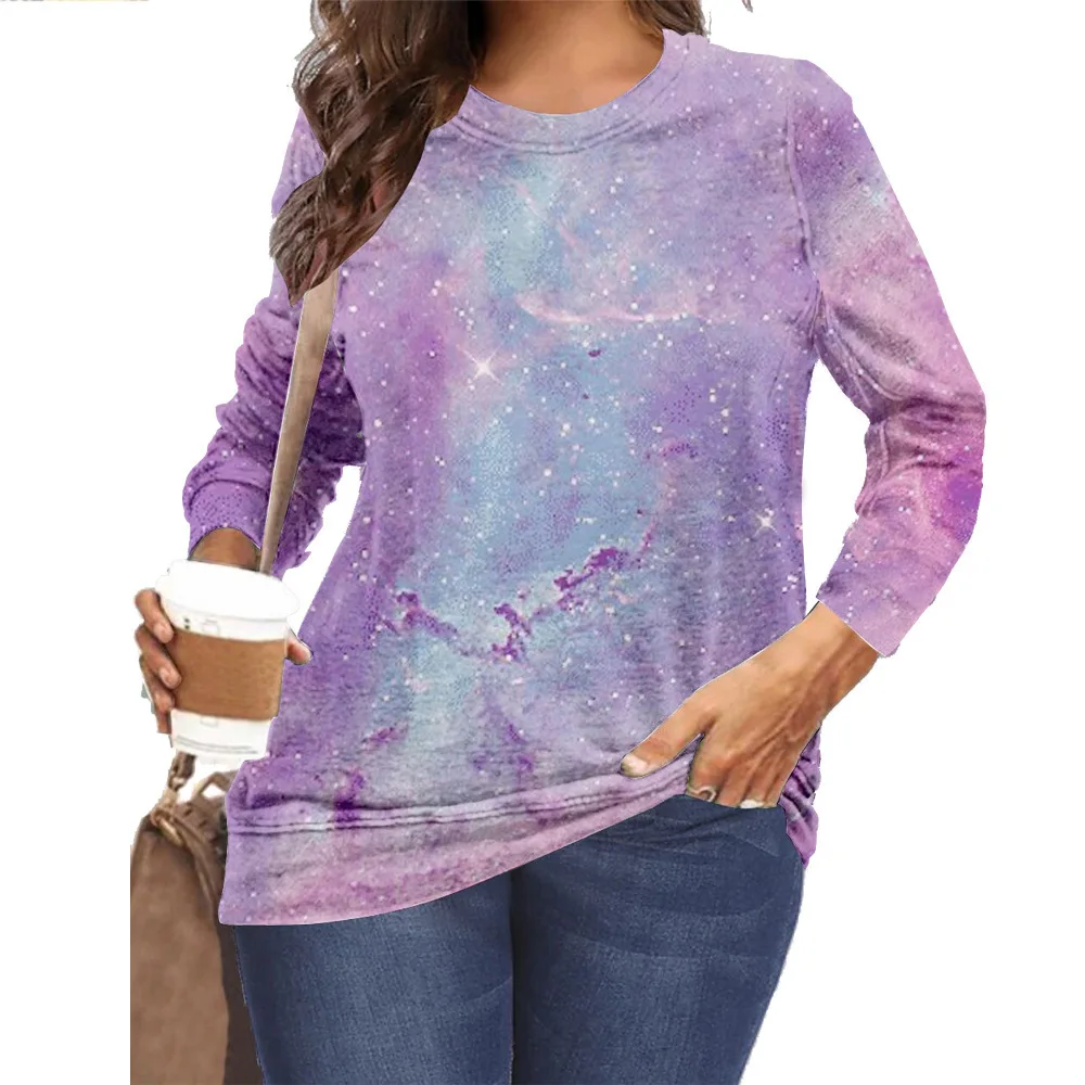 

2021 Loose Print Women T Shirt Autumn New Fashion Printing Ladies O-Neck Casual Long Sleeve Top Women Clothing Lady Girls