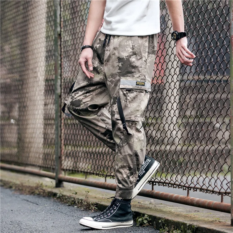 

Cargo Men Streetwear Ribbons Harajuku Hip Hop Trendy Casual youth slim Pants Stylish Men's Jogger Trousers