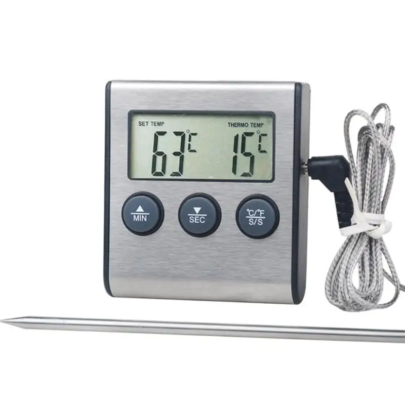 

Digital Oven Thermometer Kitchen Cooking BBQ Meat Probe Thermometer With Timer Stainless Steel Probe Water Milk Temperature