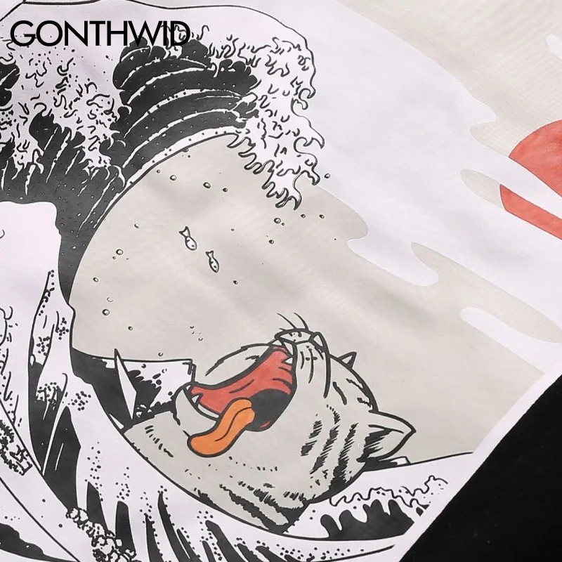 Толстовка GONTHWID флисовая с вышивкой в японском стиле Повседневная Уличная одежда