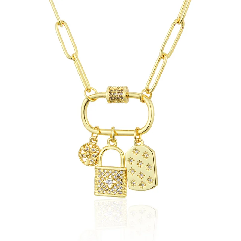 

Statement Stainless Steel Lock Pendant Necklace Stylish Gold Metal Texture Choker Chain Necklace Jewelry Party Gift for Women