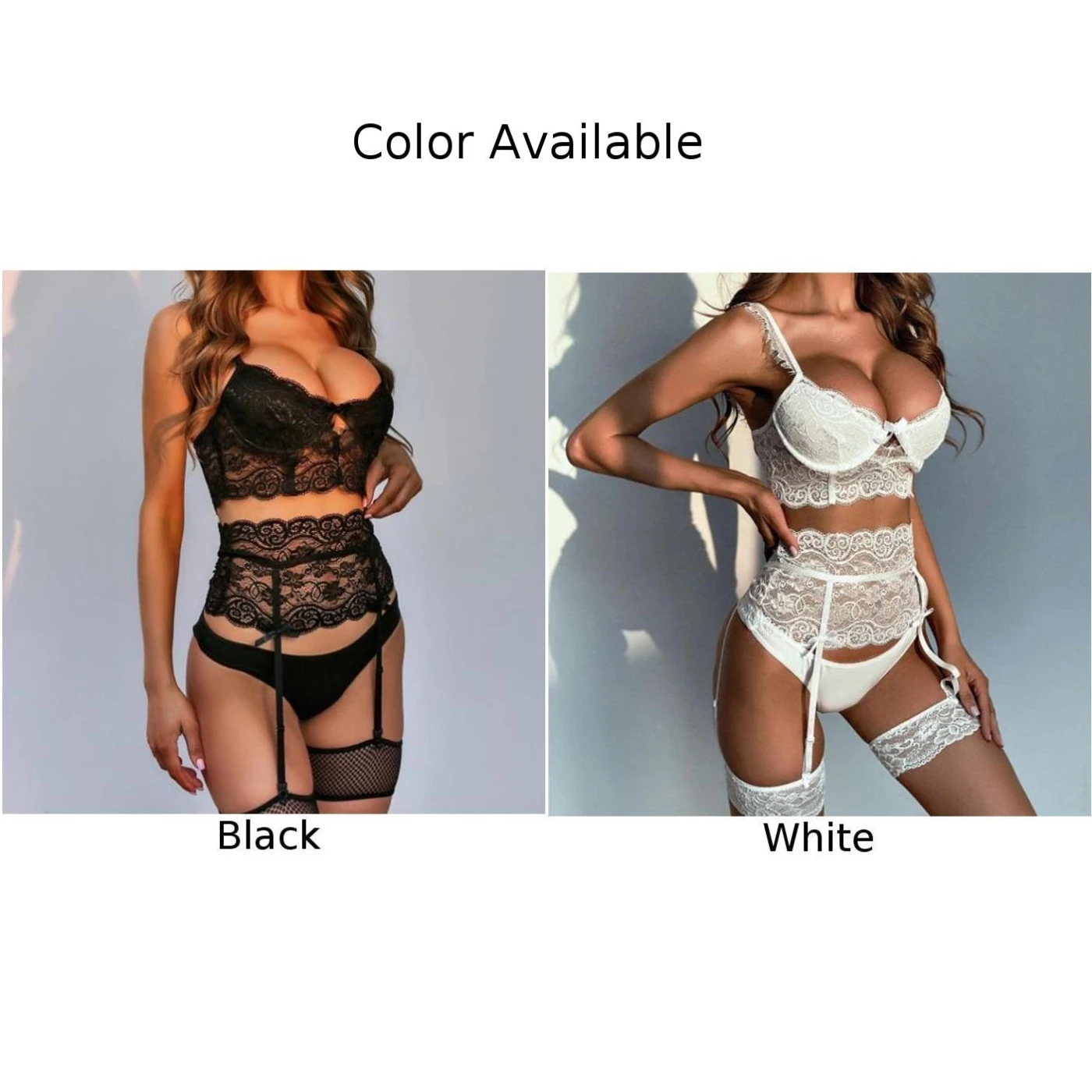 

Women Sexy 3 Piece Lingerie Set Floral Lace Underwire Bra High Waist Garter Belt Panty Underwear Sets Nightwear