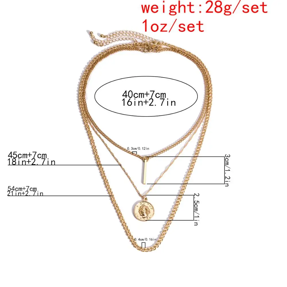 

Salircon Geometric Carved Coin Figure Pendant Necklace for Women Vintage Multi Layer Neck Chains Necklace Statement Jewelry Gift