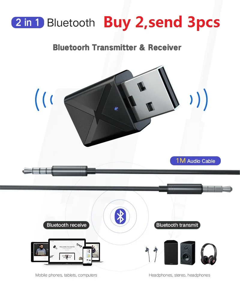 S6 Bluetooth 5 0 аудио приемник передатчик Мини стерео AUX RCA USB 3 мм разъем для ТВ ПК
