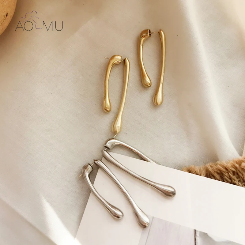 Женские серьги гвоздики из двух частей AOMU сережки неправильной геометрической