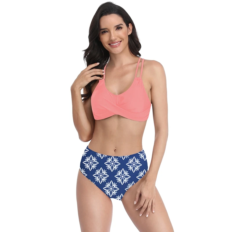 

2021 New Printed High Waist Two Pieces Bikini Set Swimsuit Female Women Beachwear Swimwear Bather Bathing Suit .'