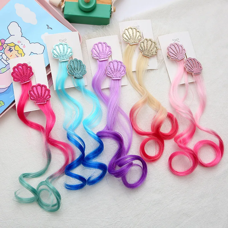 

12PCS/lot Children's wig hairpin, colorful curly hair accessories little girl braided hair headdress, mermaid princess wholesale