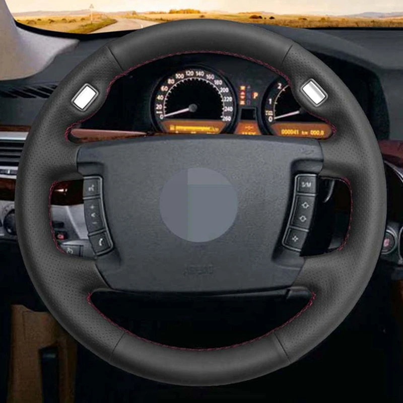 Чехол на руль из черной искусственной кожи для BMW E65 E66 2001 2008 (4 спицы)|Чехлы руль| |