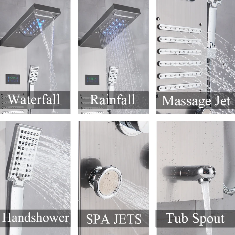 Роскошный Матовый никель/черный смеситель для ванной комнаты Светодиодная