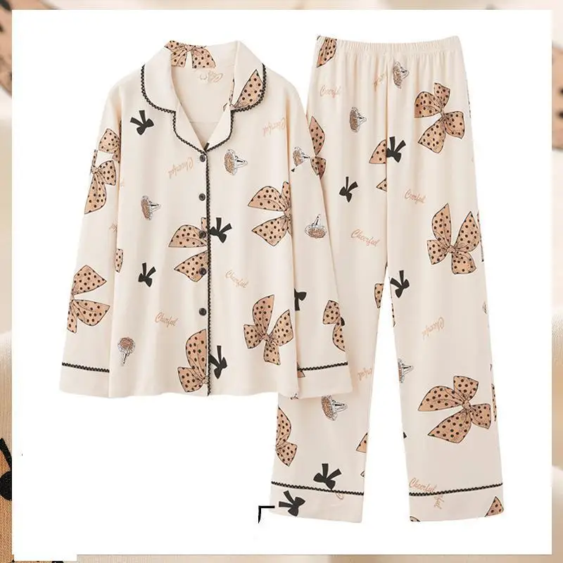 

Comfort Women 3XL Autumn Winter New Cotton Pajamas Sweet Princess Long Sleeve Lapel Cardigan Pyjamas Sets Sleepwear Loungewear