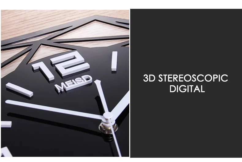 GH креативные геометрические бесшумные большие акриловые 3D настенные часы цифровой современный стиль черные кварцевые Подвесные часы с наклейками на стену