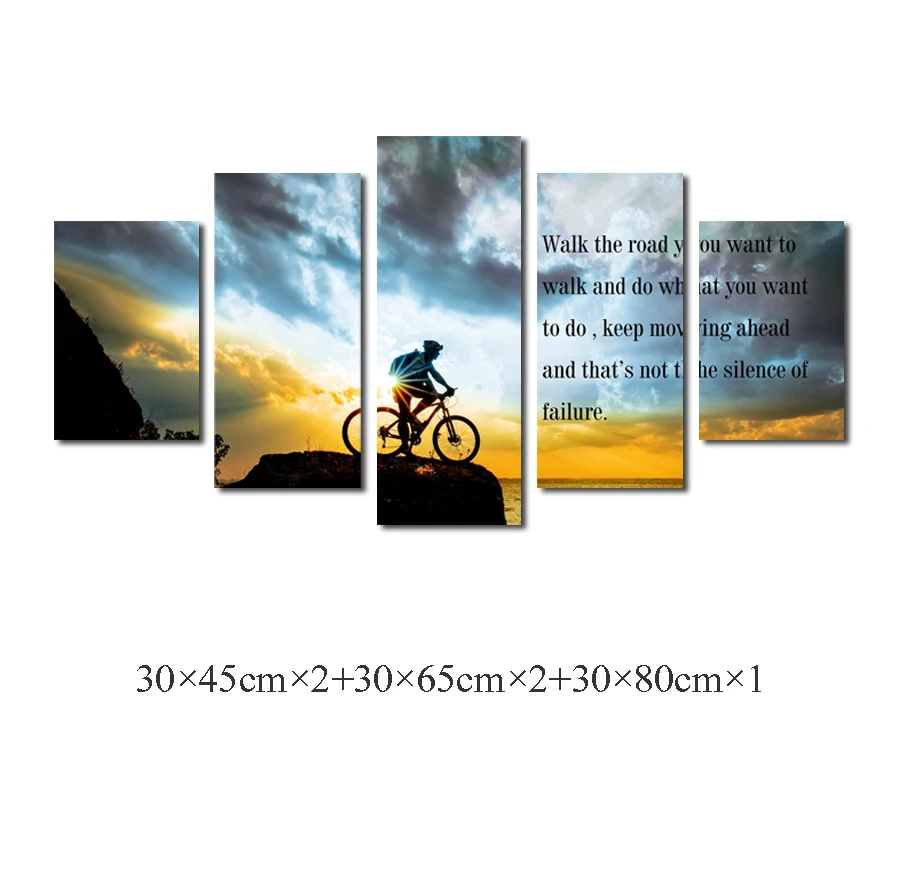 

Bike Riding Inspirational Words Unframed Painting 5 Pieces/Set Prints And Posters Landscape HD Printing Home Decor