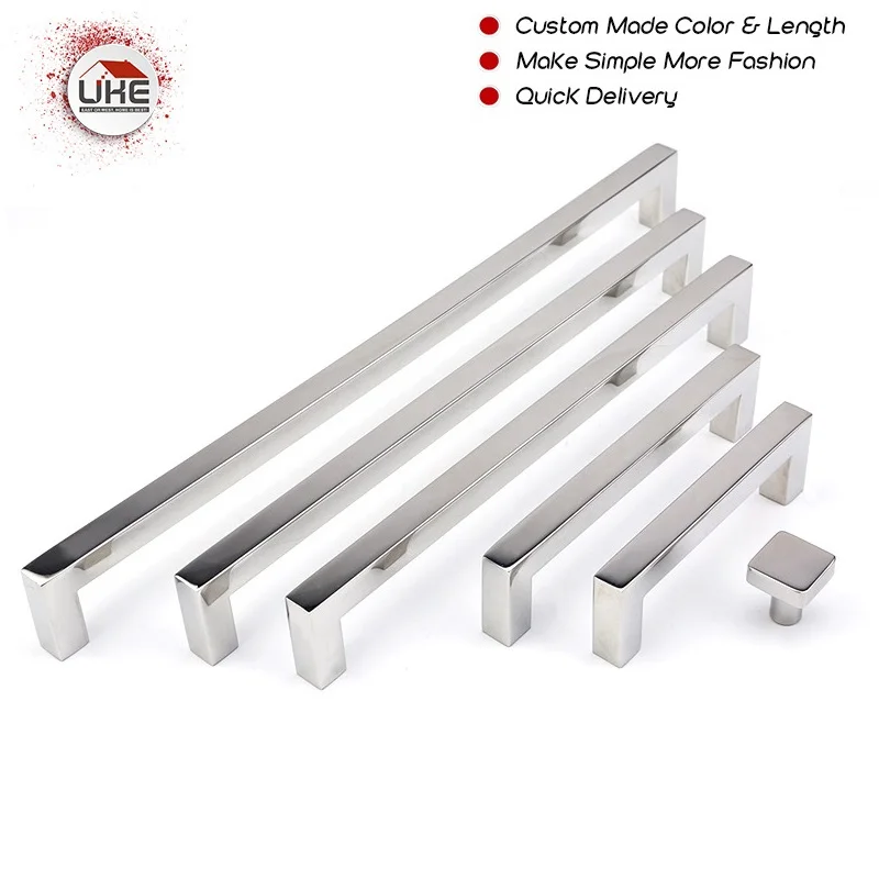 Квадратная Хромированная ручка для мебели UKE Mirror кухонного шкафа из нержавеющей