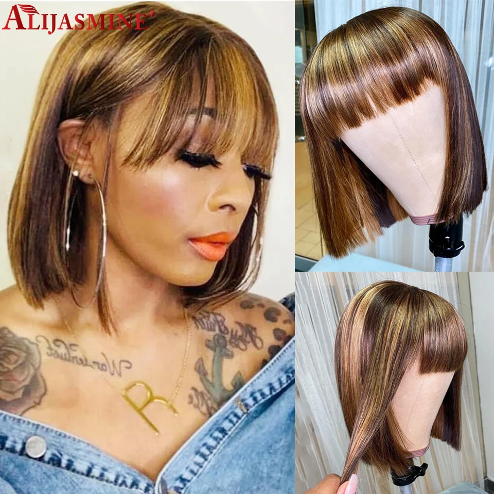 

180 Плотность Боб коричневый медовый блонд Выделите парик человеческих волос бразильский 99J короткий Боб человеческие волосы парики для жен...