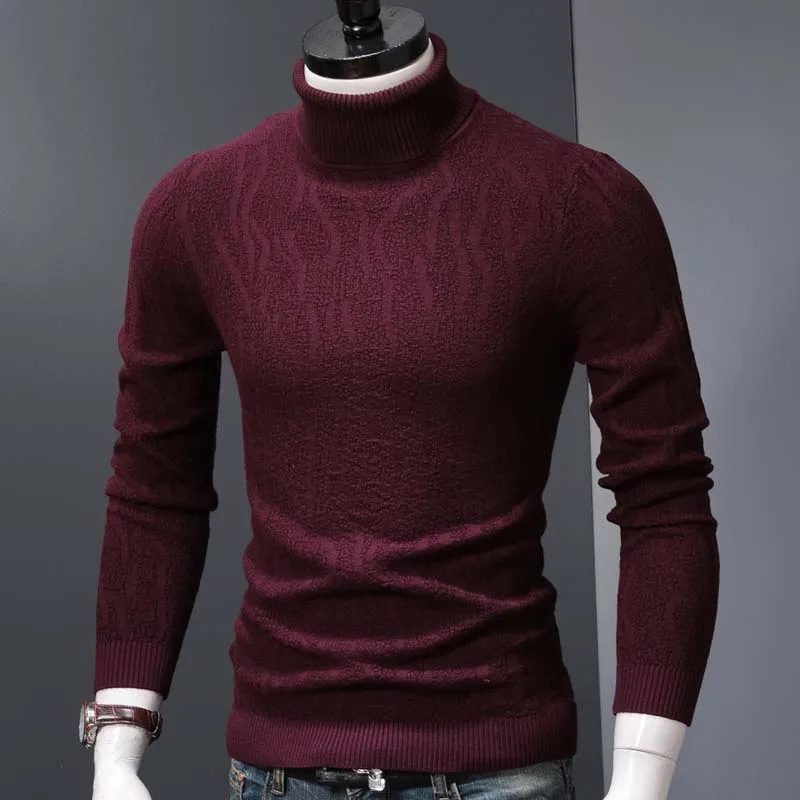 Fashion Black Turtleneck Sweater Pullover Men Winter Warm Knitted Sweaters Mens Clothes