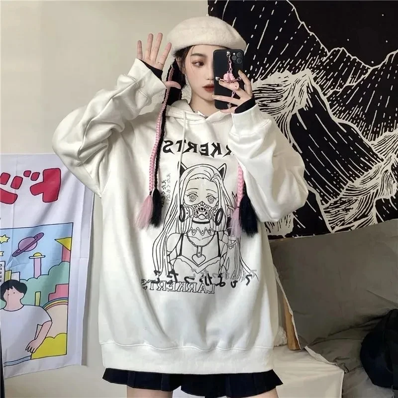 

Y2k Sweatshirts Casual Autumn High Street Hoodies Funny Harajuku Tops Cartoon Punk Hoodie Streetwear Black Hip Hop Women худи