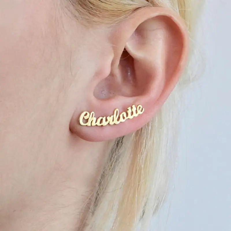 

Custom Earrings Personalized Name Stainless Steel Earrings For Women Customize Initial Nameplate Jewelry Name Piercing Earrings