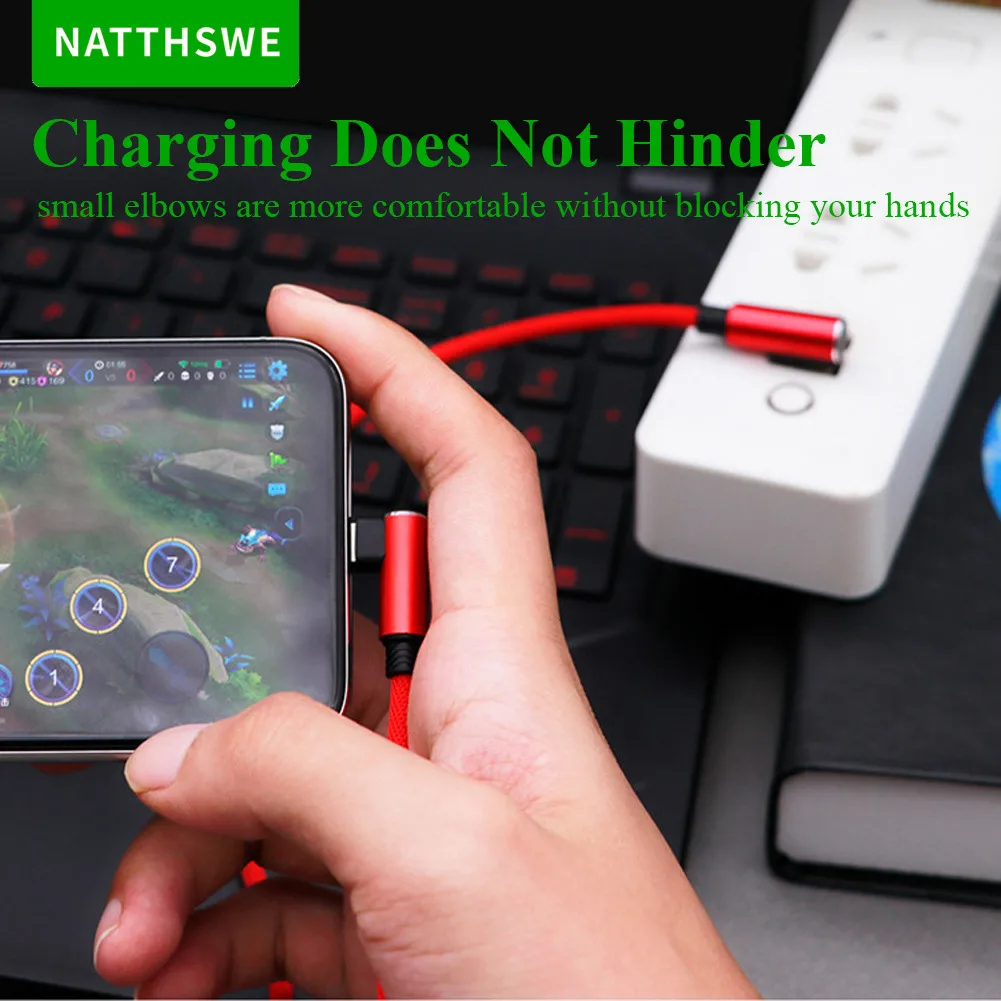 NATTHSWE двойной локоть тип-c USB Lline 90 градусов зарядный кабель для мобильного телефона с нейлоновой оплеткой совместимый для huawei Xiaomi
