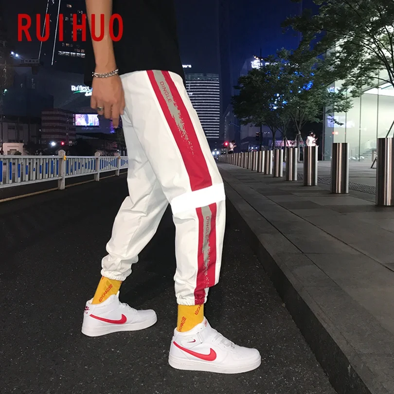 RUIHUO Светоотражающая статья Штаны Для мужчин Японская уличная одежда джоггеры