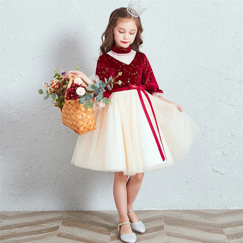 

3~13Years Children Infant Autumn Winter Fashion Birthday Party Ceremony Princess Prom Dress Baby Kids Host Communication Dress