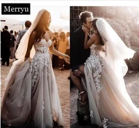 elegant sweetheart lace a line bohemia wedding dresses 2020 tulle applique beaded split court train bridal wedding gown