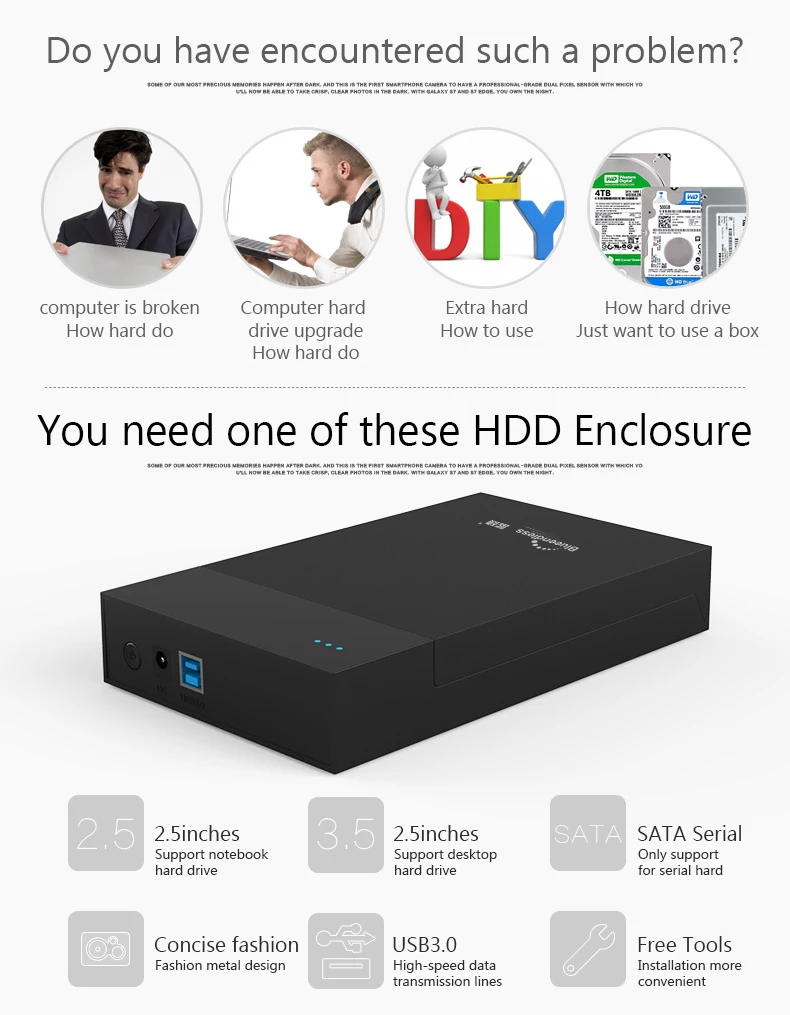 Blueendless 3.5 inch HDD Case SATA to USB 3.0 6Gbps 6TB HDD Enclosure for Laptop HD Hard Disk Box External Hard Drive